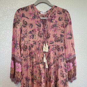 Boho Midi Dress - Pink Paisley Pattern